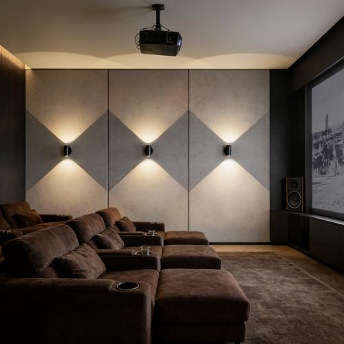 Image of Tubicen Up Down Wall Sconce Indoor Dimmable Movie Theater Lights Hardwired | 7W Bright LED Cylinder Wall Sconces Modern Interior Wall Light for Living Room Home Theater Hallway Stairs 3000K 5.4 inchH Black