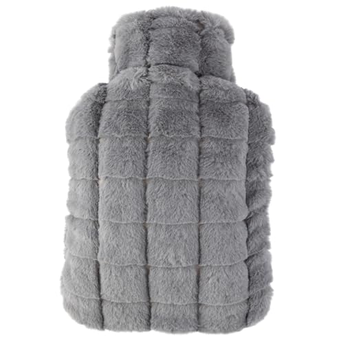 OWOZOI Fluffy Hot Water Bottle, Soft Furry Cover with Hand Pocket, 2L Large Capacity, Hot Water Bag for Pain Relief, Period Cramps, Back, Shoulder, Neck, Arthritis, Bed Warmer, Grey