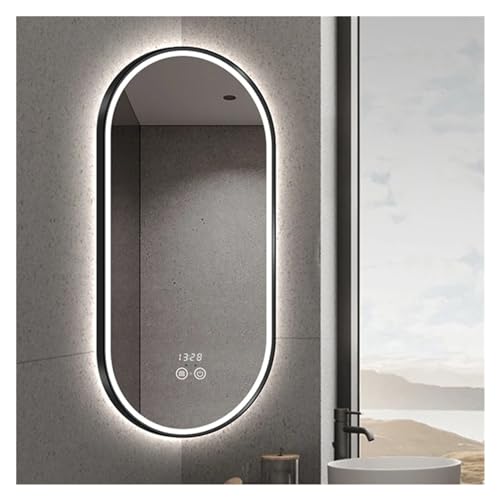 Bathroom Mirror Espejo de baño de cuerpo completo, tocador grande, espejos de baño sin niebla, maquillaje con aumento, espejo de luz LED ajustable de 3 colores, espejo montado en la pared con mar