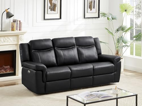 Canapé Relax Électrique 3 Places Cuir Noir Kenneth - VENTE-UNIQUE.COM