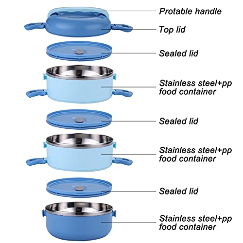 Diluoou Stackable Lunch Box, 3 Tier Stainless Steel Thermal Lunch Box,Insulated Bento Lunch Box For Adult With Lunch Bag & Utensils (Blue) #TOP2
