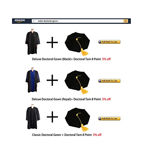 OSBO GradSeason Graduation Doctoral Tam 8-Sides Black Velvet with Gold Bullion Tassel