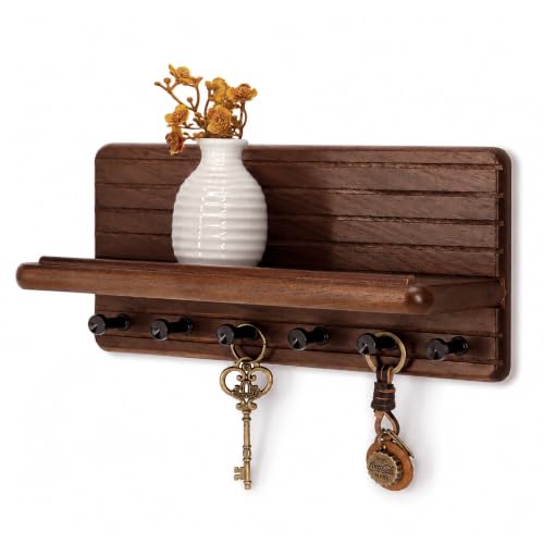 Walnut Wood Key Holder Wall Mount with Round-Corner for Room Decor, Brown