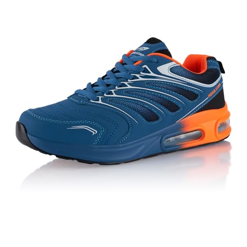 Fusskleidung® Damen Herren Sportschuhe Dämpfung Sneaker leichte Laufschuhe Blau Orange EU 42