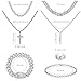 NEWITIN 15 Pieces Silver Jewelry Set for Men Stainless Steel Cuban Link Necklace Bracelet Cross Pendant Necklace Vintage Ring Cuban Jewelry Set for Men Women
