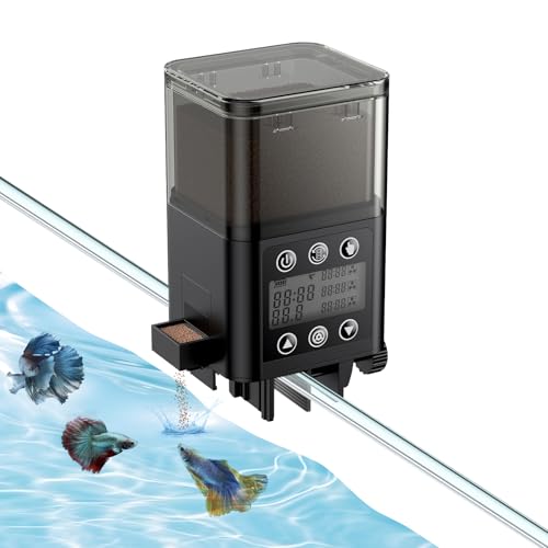 Pawfly Automatic Fish Feeder for Aquarium, Auto Vacation Timer for Fish Tank 320 ml Adjustable Food Dispenser for Powder Pellets and Granules, Battery Operated