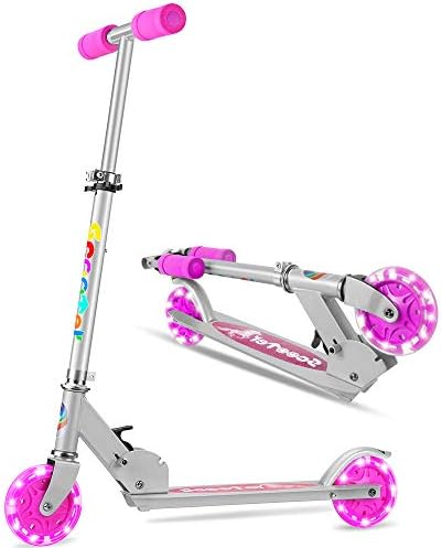 OUTON Folding Kick Scooter for Kids 2 Wheel Scooter, 3 Adjustable Height, LED Light Up Wheels, US Safety Certified, Children Scooter for Girls Boys 4 Years and up