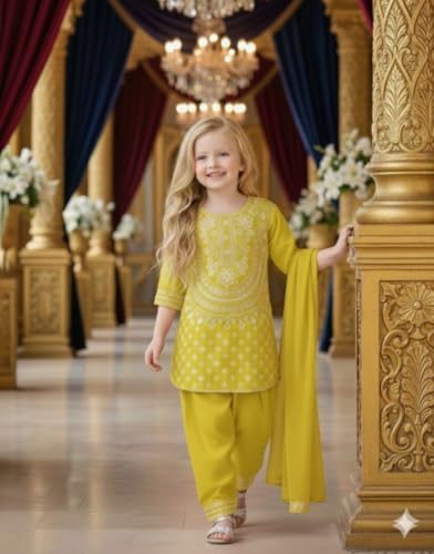 Image of A.T.U.N. (ALL THINGS UBER NICE) Girls Designer Embroidered Salwar Suit with Dupatta | Elegant 3 Piece Traditional Ethnic Outfit for Weddings Festivals & Special Occasions