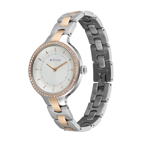 Image of Titan Glamour Quartz Analog White Dial Two Toned Stainless Steel Strap Watch for Women