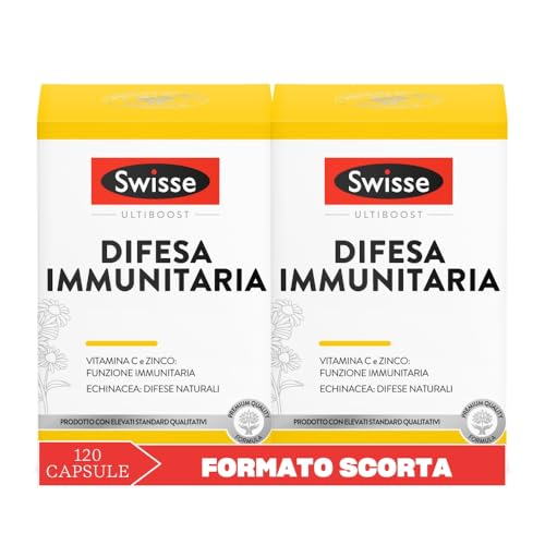 SWISSE Difesa Immunitaria - Integratore Difese Immunitarie con Vitamina C Magnesio Zinco ed Echinacea, Integratori Stanchezza e Affaticamento, Formulazione Multinutriente, 120 Compresse, Made in Italy
