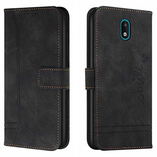 Lihondar Kompatibel mit Nokia C1 Hülle, Handyhülle Nokia C1, Premium Leder Klappbar Schutzhülle Tasche Wallet mit Brieftasche [Standfunktion] Cover Flip Hülle Klapphülle für Nokia C1 (Schwarz)