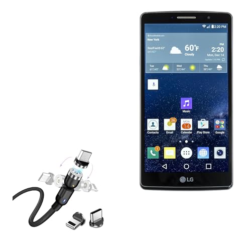 BoxWave Cable Compatible with LG G Vista 2 - MagnetoSnap AllCharge Cable, Magnet Charging Cable USB Type-C Micro USB - Jet Black