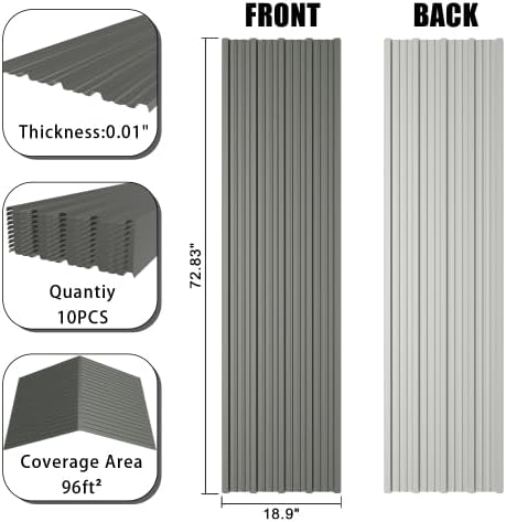 Corrugated Galvanized Metal Roofing Panels, Waterproof Metal Siding Panels for Outdoor House, Storage, Chicken Coop, Garage and Shed (72.85''X18.9'' (10PCS))