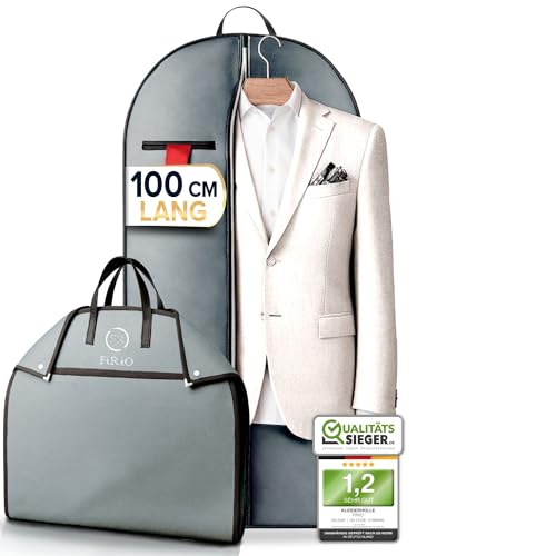 FiRiO 1 x Premium Anzugtasche - BIS 50% DICKERES MATERIAL - Faltbarer Business Kleidersack für Anzug Hemd & Co - Atmungsaktive Kleiderhülle für Reise & Aufbewahrung - Kleidersäcke - Größe: 100x60cm