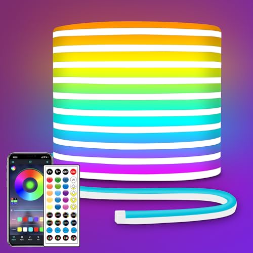 Image of LED Neon Rope Lights 32.8FT,IP65 Waterproof LED Strip Lights, Music Sync LED Lights with Remote and APP Control,24V RGB LED Rope Lights for Bedroom,Holiday Decoration(with Snap &Screws) | Music Sync LED Lights with Remote and APP Control,RGB LED Rope Lights for Bedroom,Holiday Decoration(with Snap &Screws)