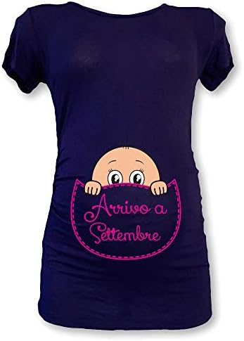 T-Shirt Premaman 'In Arrivo A Settembre' - Nera, Cotone Elasticizzato - Foto 4
