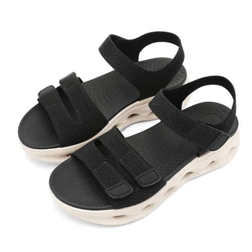 Image of UBFEN Womens Comfortable Walking Sandals with Cushioned Sole | Non-Slip Rocker Bottom, Arch Support, Adjustable Straps, Lightweight Water Sport Platform Summer