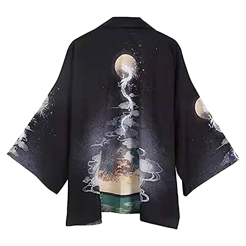 Camisetas de kimono para hombre, estilo haori, cárdigan, chaqueta de verano, yukata, abierta, abrigos, 02 negro., M