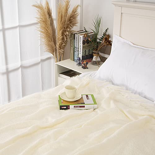 Gealaek Decorative Fluffy Faux Cashmere Throw Blanket Cream Fringe Lightweight Fuzzy Soft Cozy Throws For Sofa Bed Farmhouse Throw Blanket 50" X 60" #TOP5