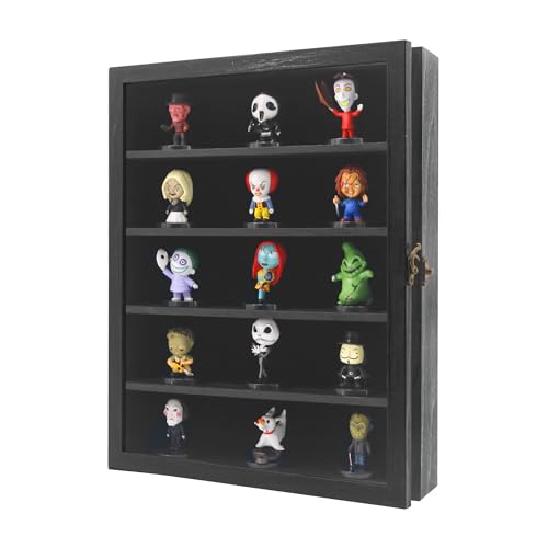 FramePro 11x14 Display Case with Adjustable Shelves Black, 4-Tier Memory Shadow Box for Wall, Deep Wooden Keepsake Display Shelf with Locking Door for Memorabilia, Photos, Medals, Wedding, Home Decor