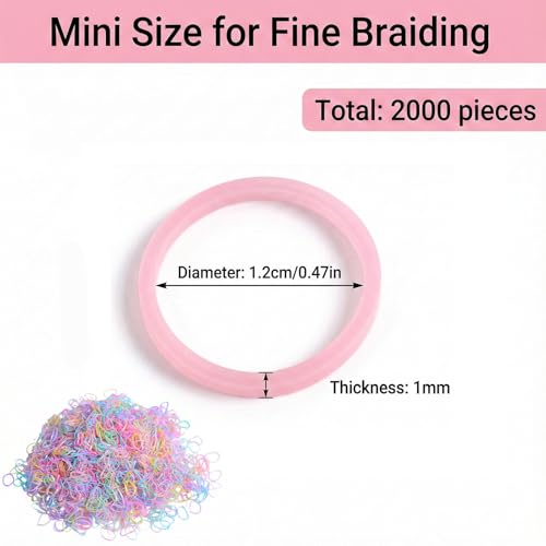 Weilin 2000 Pcs Elastic Hair Bands, Clear Hair Elastics Bands, Colorful Mini Rubber Band for Kids and Girls' Braids and Ponytails - Image 3