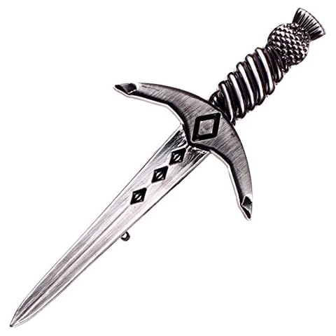 The Scotland Kilt Company Thistle PommelKilt Pin with Diamond Pattern Guard and Blade Antique Finish - Highland Outfit Accessory - 3.5" Cover