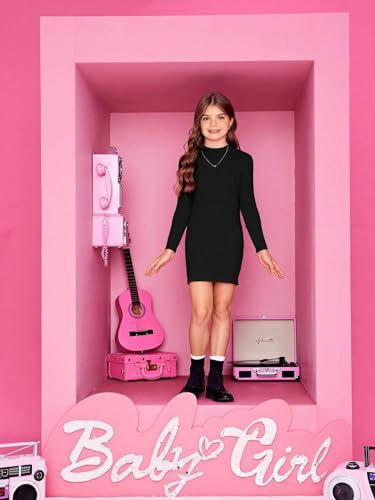 Floerns Girls Long Sleeve Mock Neck Rib Knit Fitted Pencil Dress4