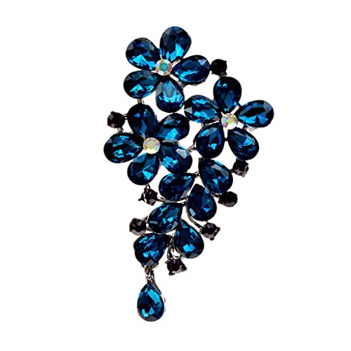 Broche fleur en cristal bleu vintage pour femme élégante accessoire rétro