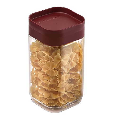 CELLO Modustack Square Containers (1600 ml), Maroon | StackableFor Grains, Pulses, Spice, Cereals, Cookies, Dry Fruits | Fridge Storage Container