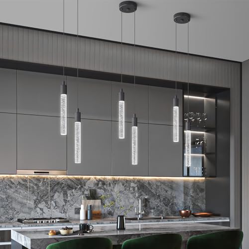 Image of Modern Light Fixture Kitchen Island Pendant Light Dimmable LED Black Pendant Lights Mini Crystal Pendant Lighting for Bedroom Dining Room Living Room(2-Light )