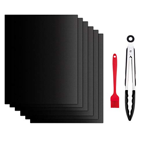 SPLAKS Grillmatte, 6 Stück, 100% Antihaftbeschichtung für BBQ und Backofen, 40 x 33 cm, wiederverwendbar für Gas-, Kohle- oder Elektrogrills, 2 kleine Geschenke Cover