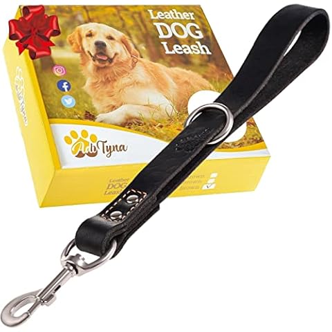 ADITYNA Short Leather Dog Leash 12" Length x 1" Wide - Traffic Dog Leash for Medium, Large and Extra-Large Dog Breeds Cover