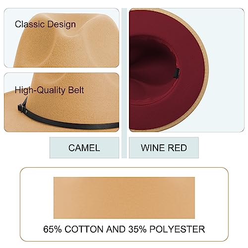 Image of Wide Brim Fedora Hats for Women Men Two Tone Dress Hat Felt Panama Hat in Two Audlt Size