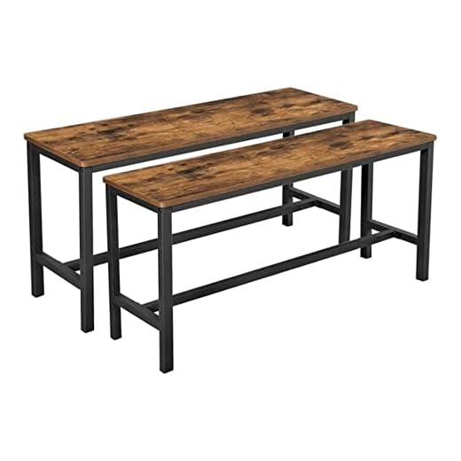 VASAGLE ALINRU Bancos de Mesa, Juego de 2, Bancos Interiores Estilo Industrial, 108 x 32,5 x 50 cm, Estructura Metálica Duradera, para Cocina, Comedor, Sala de Estar, Marrón Rústico KTB33X
