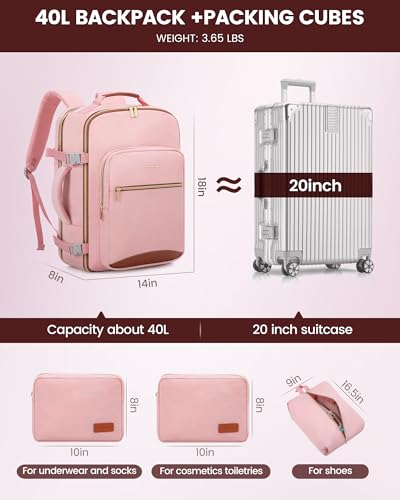Image of LOVEVOOK 40L Travel Backpack Flight Approved Carry on Backpack,3 Packing Cubes,Waterproof Personal Item Travel Bag,TSA Carry on Luggage Suitcase Travel Essentials,Gifts for Women & Men,fits 17 inch Laptop