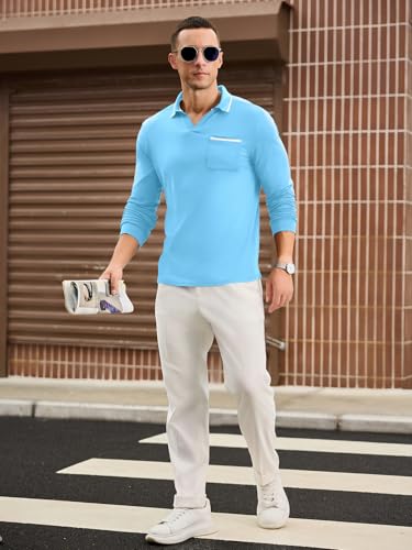 Mens Polo Shirts Long Sleeve Lightweight Casual Collared Polo Shirt Vintage Golf T Shirts Old Money Tops with Pocket3