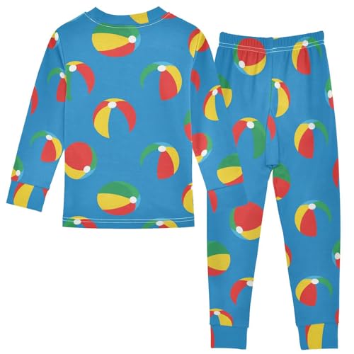Pajama Sets Long Sleeve Beach Balls on Blue Soft Comfy Sleepwear 2 Piece PJS 3-8T3