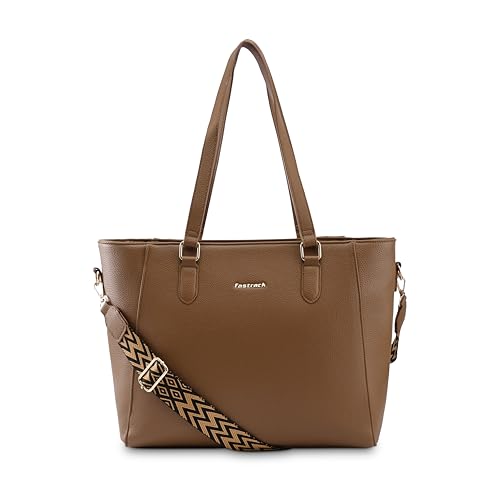 Image of Fastrack 15 inch Laptop Tote | Faux-Leather Women's Handbags | 15 inch Laptop Tote for Workwear and College, Brown