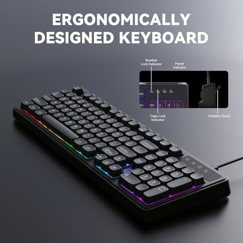 Image of Ajazz AF98 Wired Office Keyboard, Ergonomic, RGB Lighting, Multimedia Function Keys, Adjustable Stand, Suitable for Windows Vista /XP /7 /8 /10 /11 Mac, Andord.
