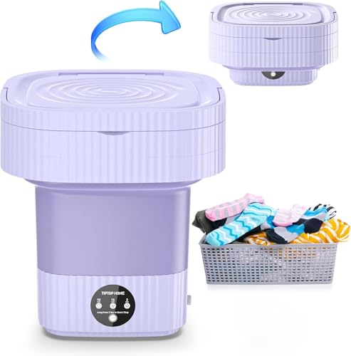 Portable Washing Machines, 10L Foldable Mini Washing Machine, Compact Washing Machine for Baby Clothes, Underwear or Small Items, Apartment, Dorm, Camping, RV Travel Laundry- Gift Choice, Purple