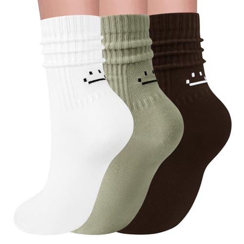 Image of 3 Pairs Slouch Socks for Women Soft Mid Calf Rib Scrunch Crew Tube Socks