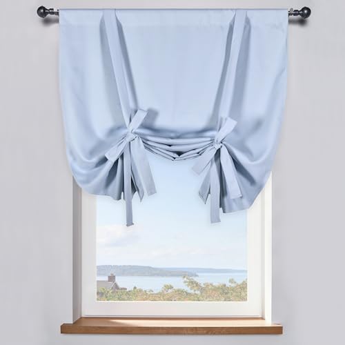 DONREN Light Blue Tie-Up Shade for Small Window - Window Treatment Energy Efficient Balloon Shade Curtain Kitchen Decor (34 W x 45 inches Long,1 Panel)