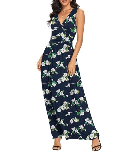 Image of LILBETTER Women Sleeveless Deep V Neck Loose Plain Long Maxi Casual Dress