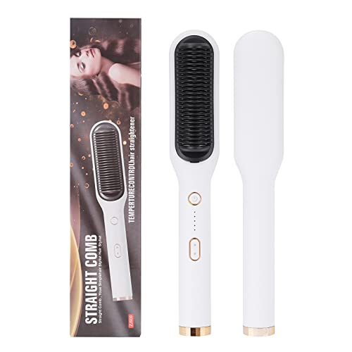 PengHuiLg Hair Straightener Brush, Straightening Brush with 4 Temp Settings, Anion Straightening Iron , Fast Ceramic Heating Hair Brush and Straightener with Anti-Scald & Auto-Off. (White)