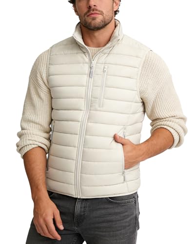 Outdoor Ventures Men's Puffer Gilet Packable Quilted Bodywarmer Padded Vest Outerwear Waistcoats Water-Resistant Windproof Sleeveless Jacket for Golf Running Hiking Horse Riding Apricot S