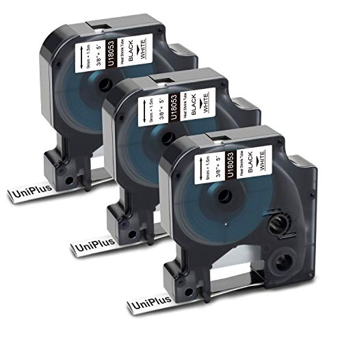 Gaine thermorétractable 9mm compatible Rhino 18053 lot de 3 rubans noir sur blanc