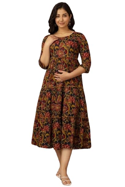 Women's Cotton Anarkali Maternity Feeding Kurti Floral Printed V-Neck Feeding Dress with Side Zipper-picture-20