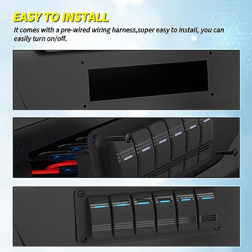 Image of Joinfworld 6 Gang Rocker Switch Panel 12V Marine Boat Switch Panel Waterproof 12 Volt Blue LED Light Toggle Switch Panel ON Off with Pre-Wired for Boat Automotive Car Truck RV UTV