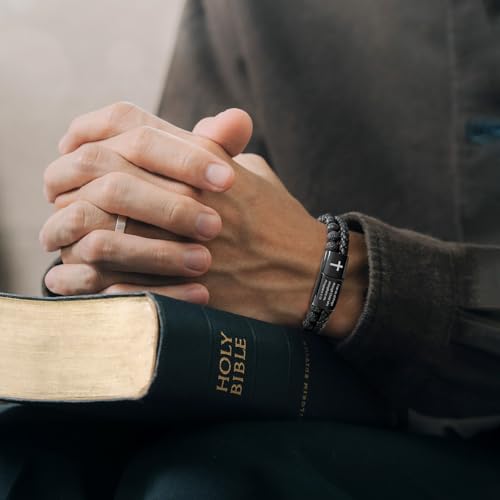 MEALGUET Men's Inspirational Bible Verse Bracelets Lava Rock Bead Bracelet Healing Balancing Braided Leather Wristband with Magnetic Clasp2