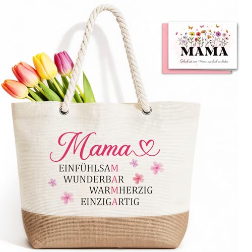 TUZELIYA Mama Geschenk Tasche - Faltbare Wasserdicht Einkaufstasche mit Glückwunschkarte, Geschenke für Mama zum Geburtstag Muttertag